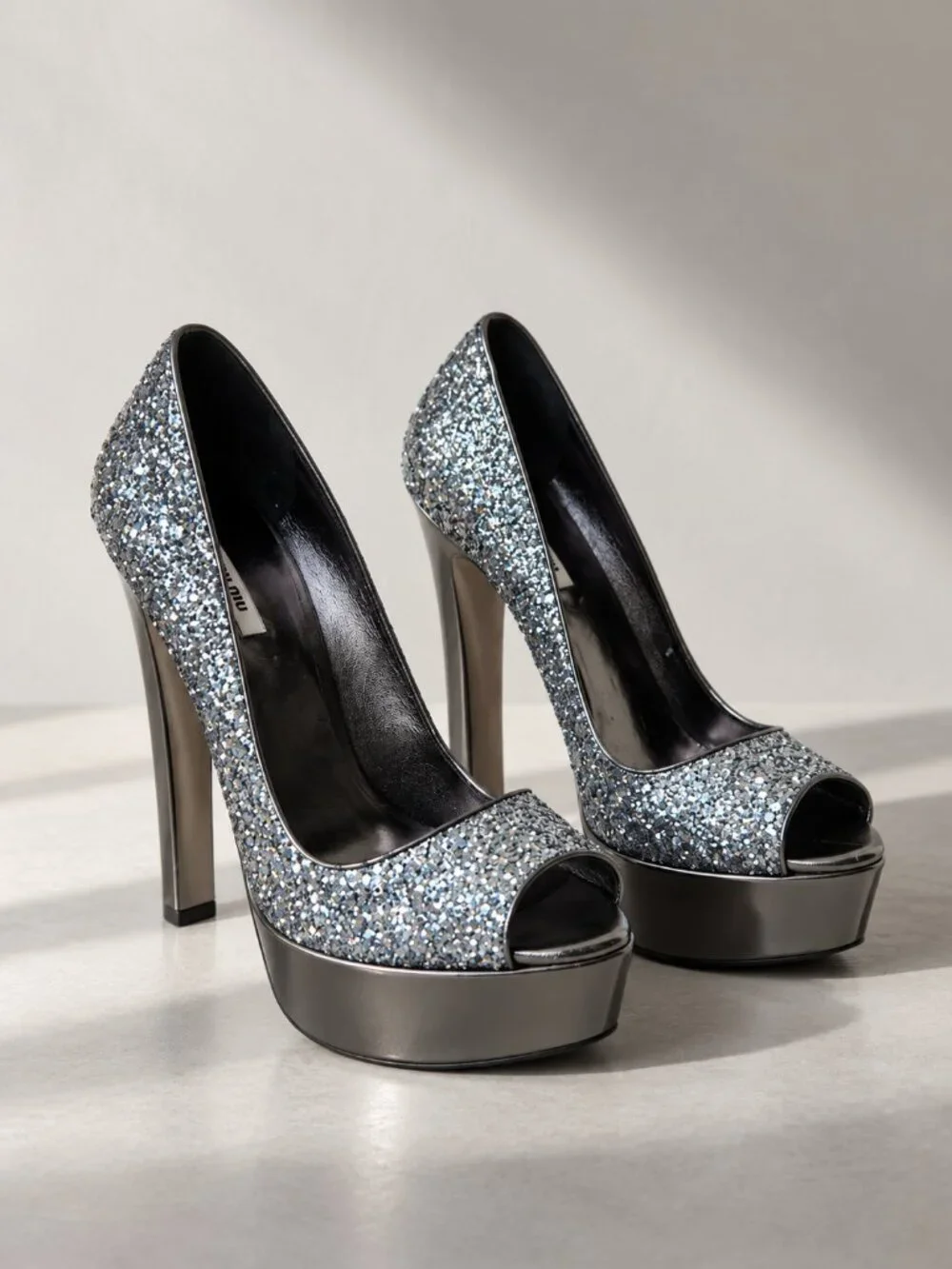 Vintage MIU MIU Platform Gunmetal Glitter Pumps Y2K